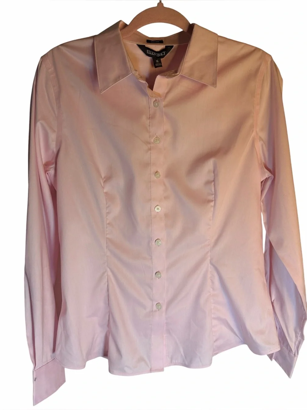 Ellen Tracy Pale Pink Classic Button-Down Blouse